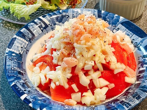 生ハムと新玉ねぎとトマトのビネガーサラダ♪